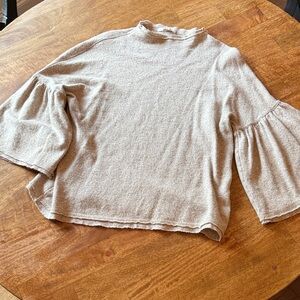 Good American Beige Flared Sleeve Blouse